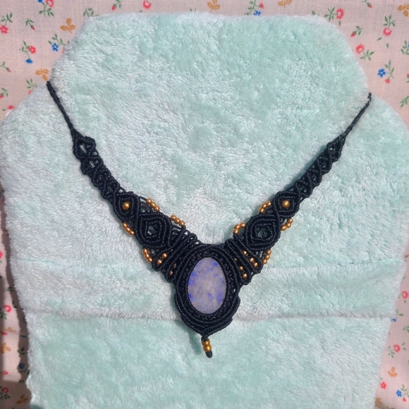 Moonstone Micro Macrame Necklace Genuine Stone Color Changing - Picture 1 of 5